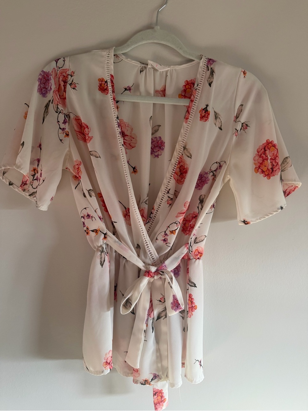 Sienna Sky Cream Floral Wrap Blouse with Tie